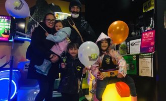 Kids enjoying their BDAY's at 9D ACTION CINEMAS with big smiles: